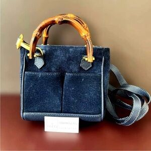 Gucci Dark Blue Suede Mini Bag with Bamboo Handles